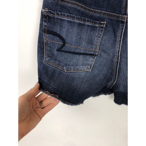 American Eagle Dark Wash Denim Shortie Shorts Size 2 Super Stretch Raw Hem - Picture 3 of 5